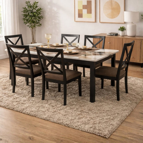 7-Piece Dining Set with Marble-Look Tabletop