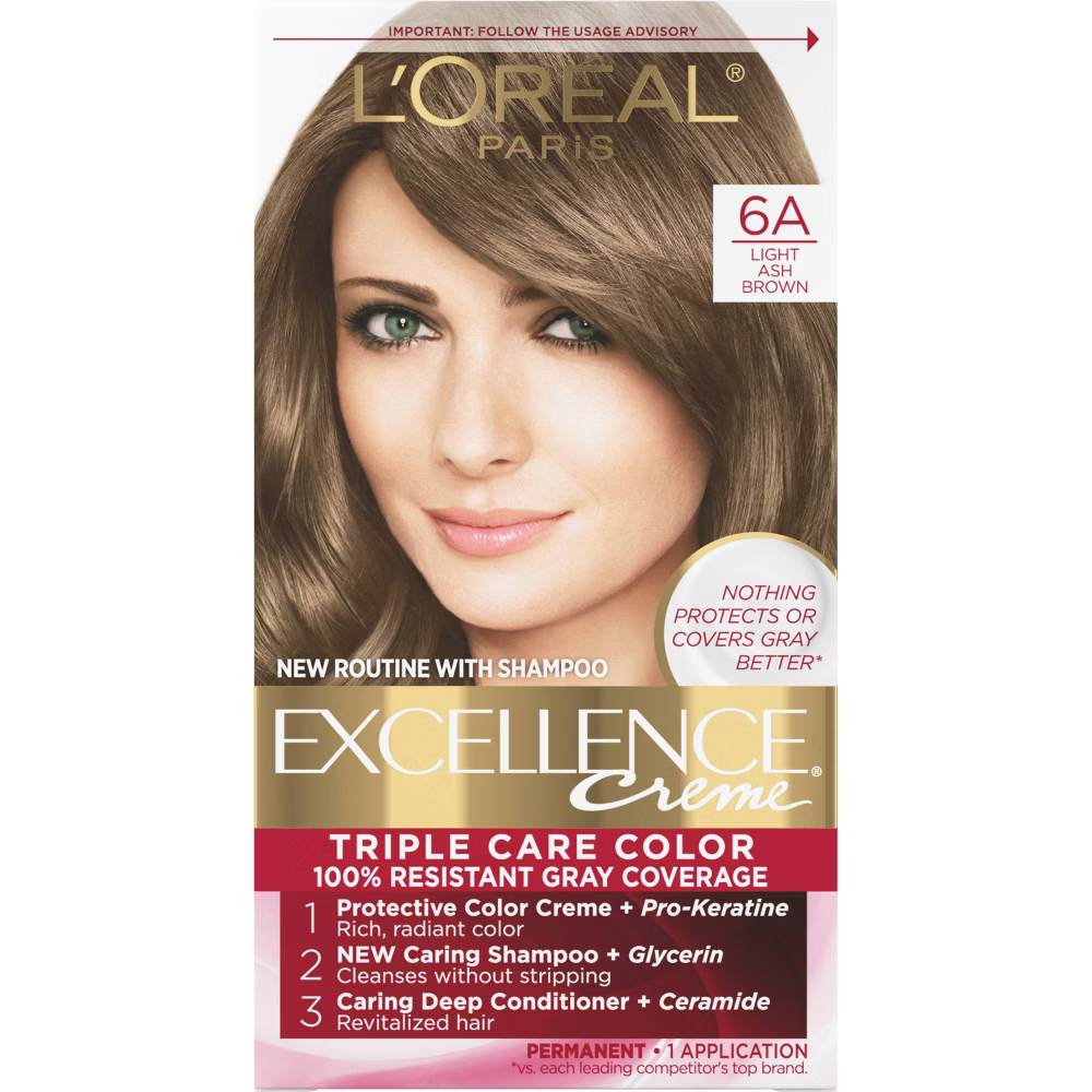 L'Oréal Paris Excellence Triple Protection Permanent Hair Color - 6A Light Ash Brown (6.3 fl oz)
