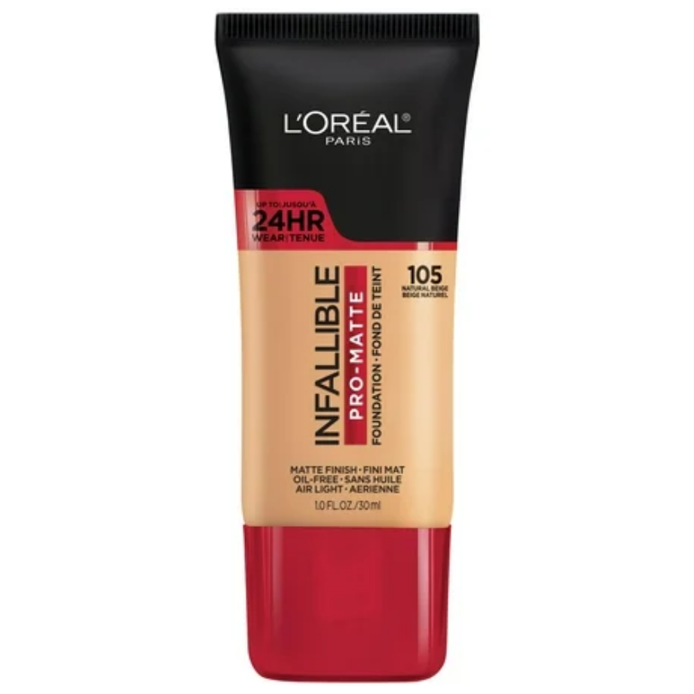 L'Oréal Paris Infallible Pro (Matte Liquid Foundation Makeup, 105 Natural Beige, 1 fl oz)