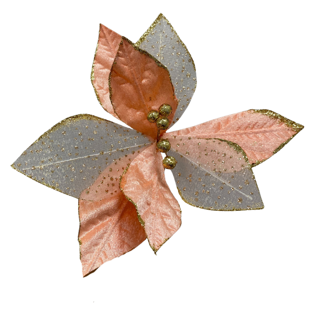 Set poinsettias artificiales durazno-dorado 30x30 cm 8 piezas