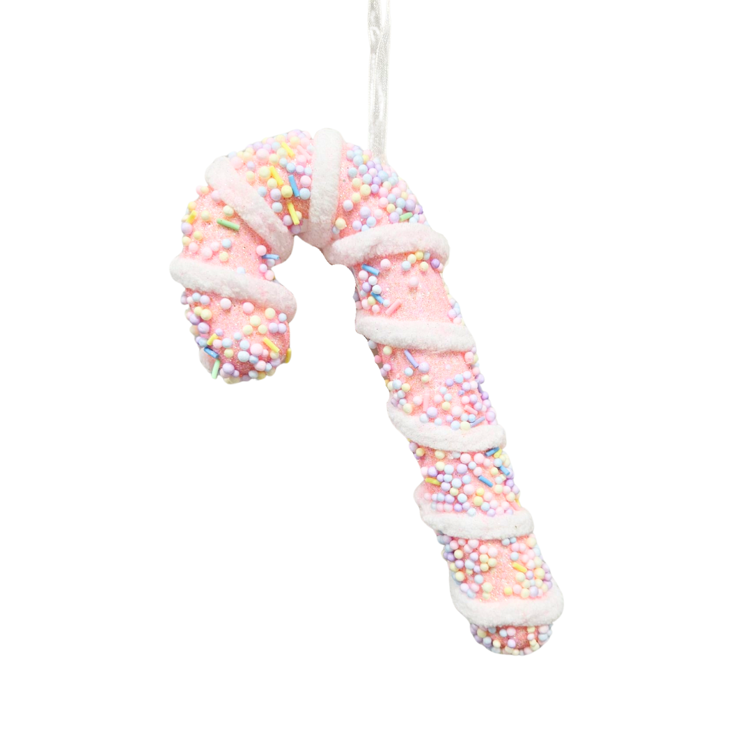 Adorno bastón de caramelo rosa con sprinkles 20 cm