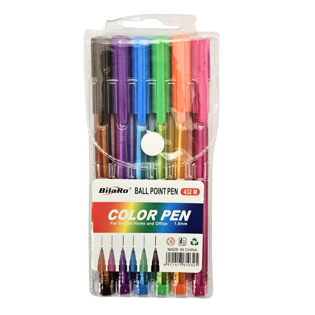 BilaRo Bolígrafos de Colores Punta Media (6 piezas, 1.0mm)