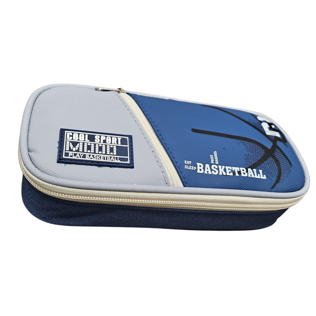 Cartuchera Escolar Basketball Azul y Gris (con cierre)