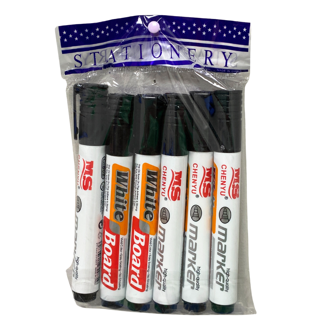 Marcadores para Pizarra – Paquete de 6 (Tinta Negra)