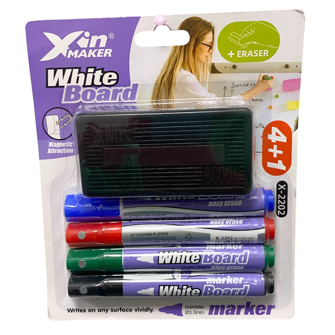 Marcadores para Pizarra con Borrador (Paquete 4+1)