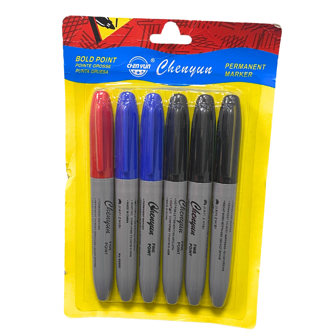 Marcadores Permanentes Punta Fina – Paquete de 6