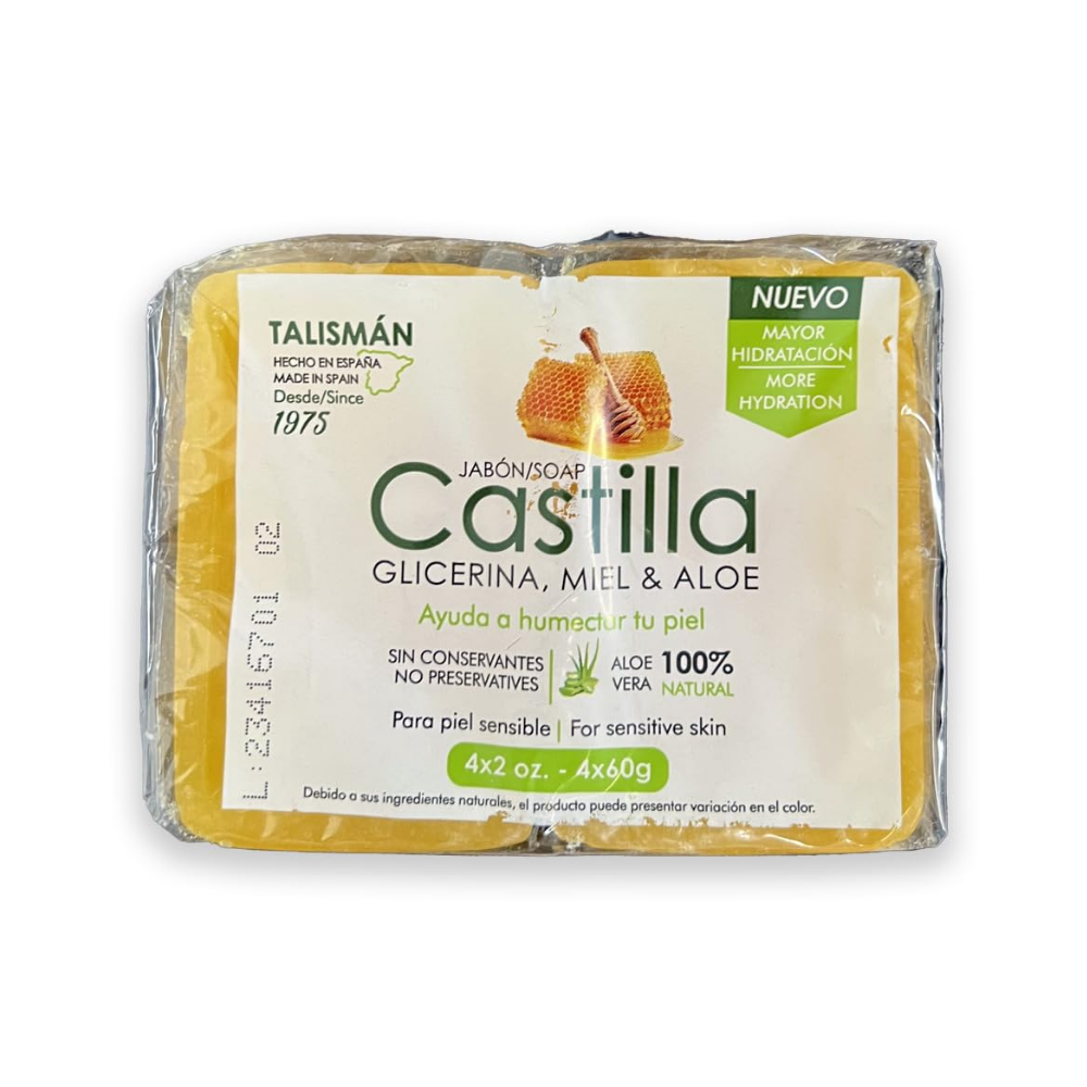 Talisman Castilla Natural Soap Glycerin, Honey and Aloe Vera (2 oz 4pk)