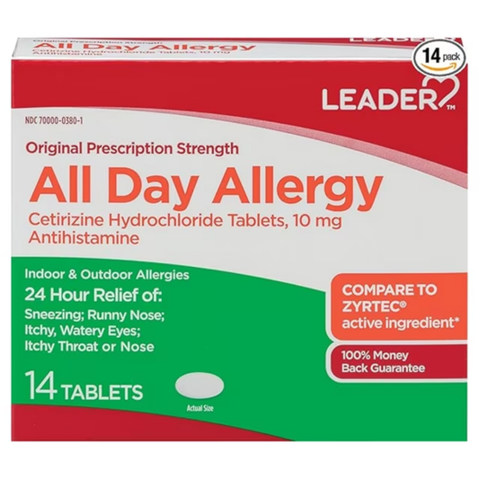 Leader All Day Allergy Cetirizine 24 Hour Relief (10mg 14 ct)