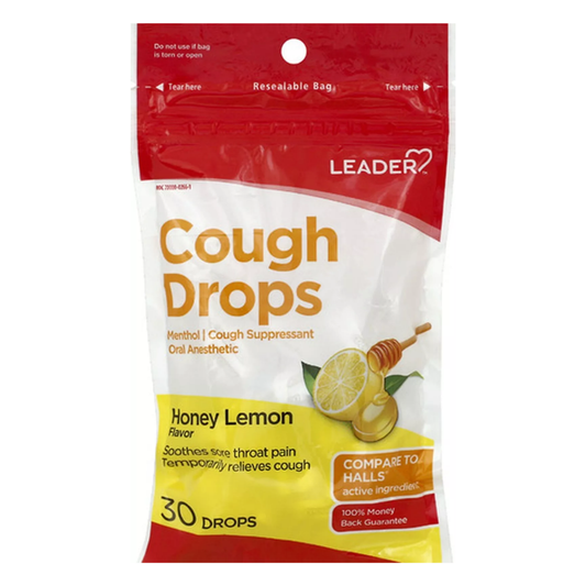 Leader Gluten Free Menthol Cough Drops Honey Lemon (30 ct)