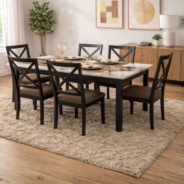 7-Piece Dining Set with Marble-Look Tabletop
