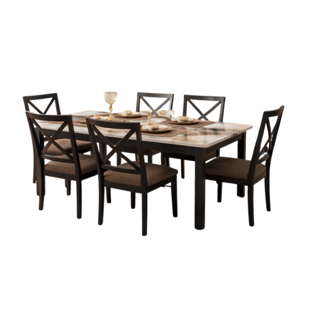 7-Piece Dining Set with Marble-Look Tabletop