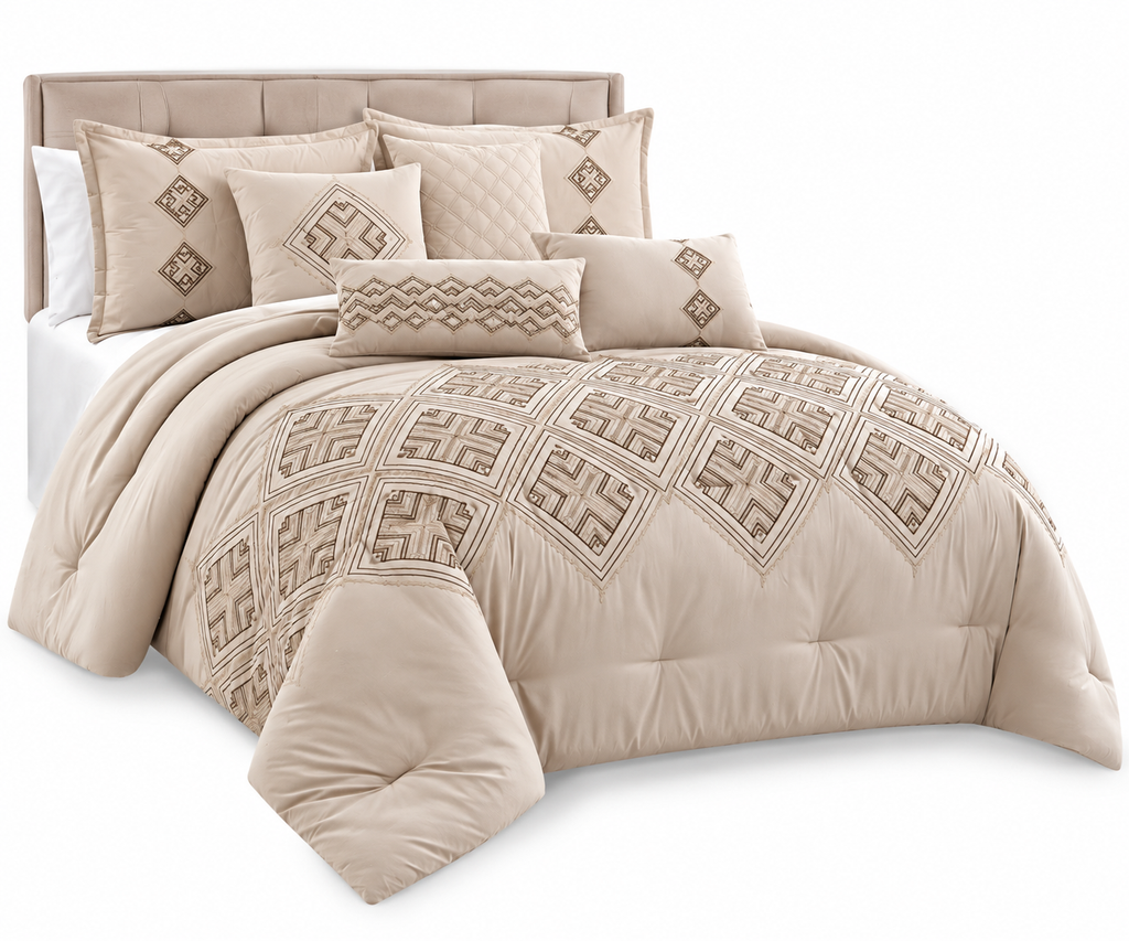 Juego de Edredón ESCA Aulis Queen 7 Piezas – Beige/Taupe