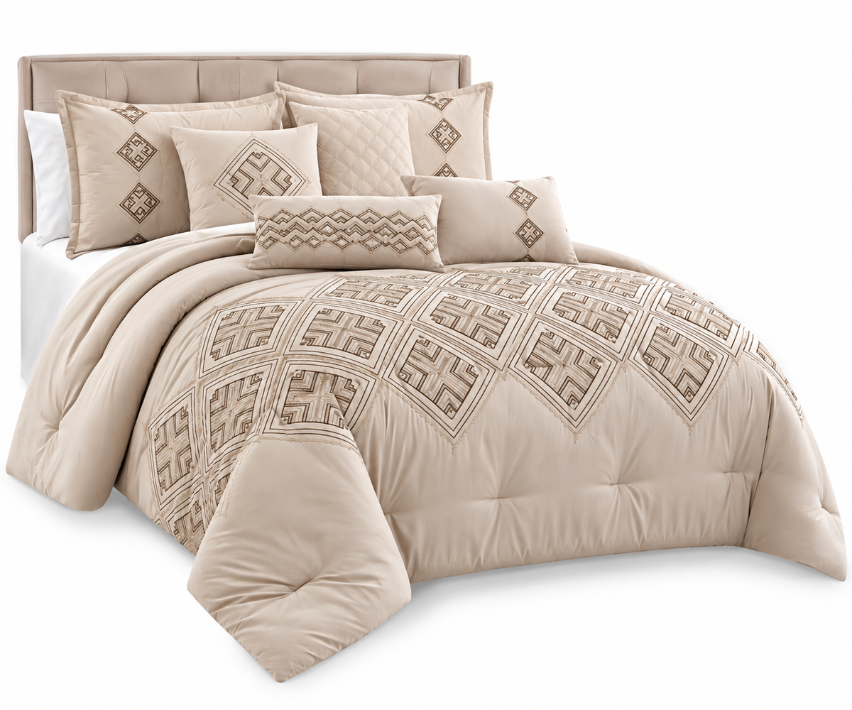 Juego de Edredón ESCA Aulis Queen 7 Piezas – Beige/Taupe