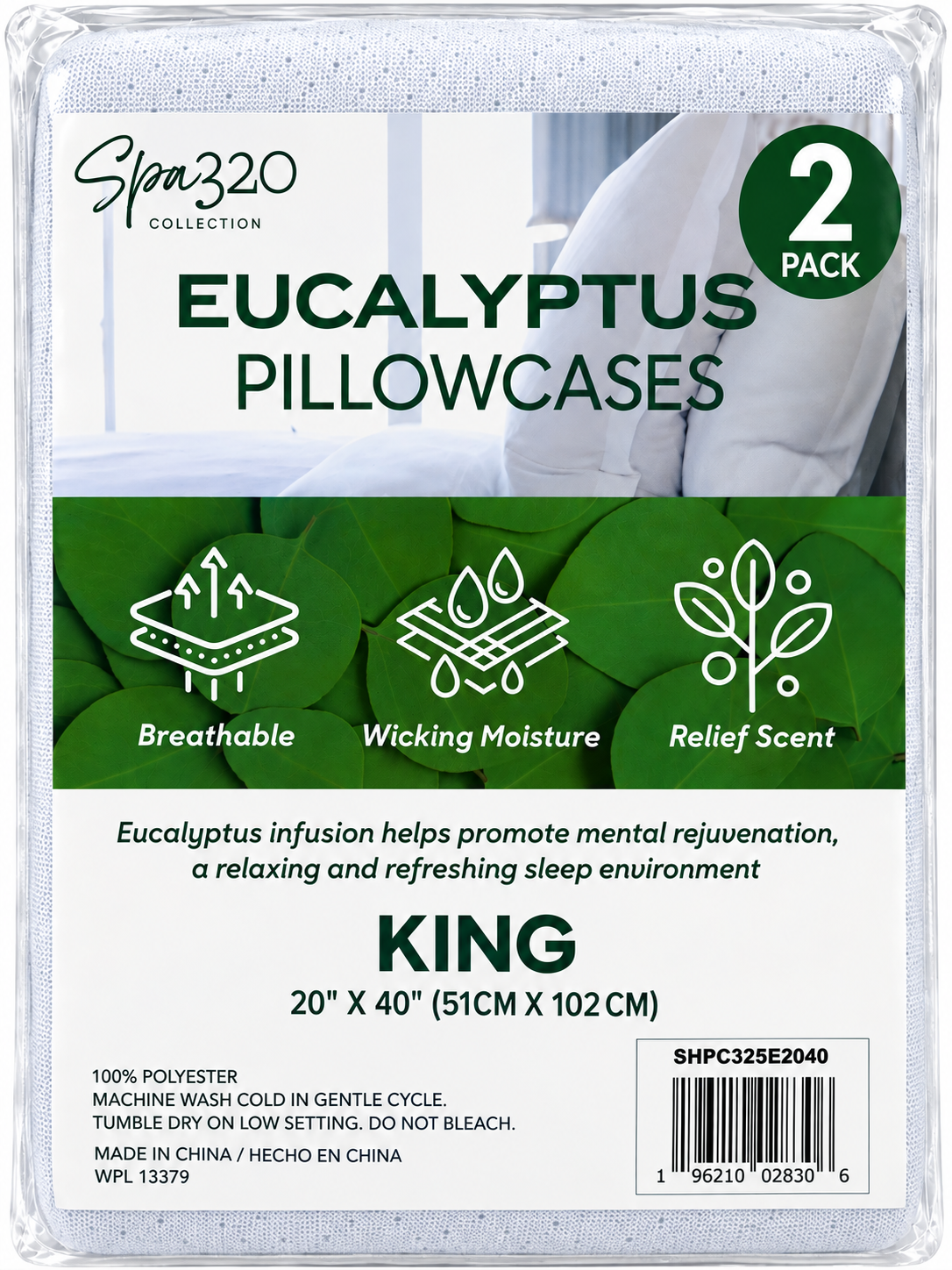 Spa320 Eucalyptus Pillowcases 2 Pack