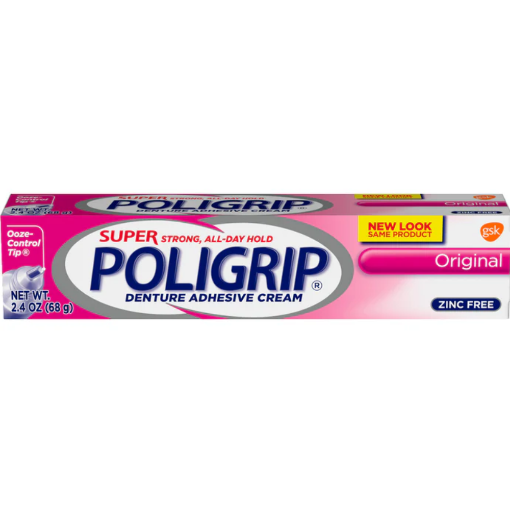 Poligrip Super Strong All-Day Hold Denture Adhesive Cream Zinc Free (2.4oz)