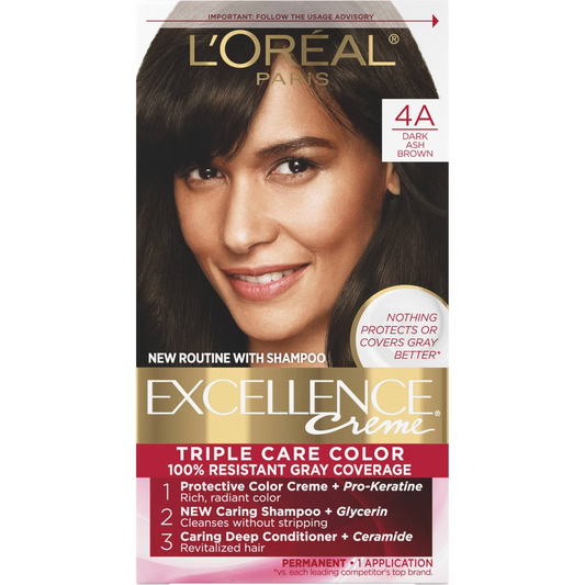L'Oréal Paris Excellence Triple Protection Permanent Hair Color - 4A Dark Ash Brown (6.3 fl oz)