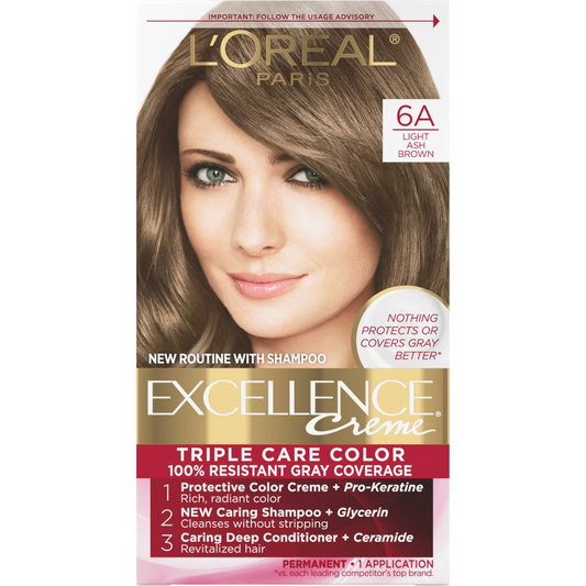 L'Oréal Paris Excellence Triple Protection Permanent Hair Color - 6A Light Ash Brown (6.3 fl oz)