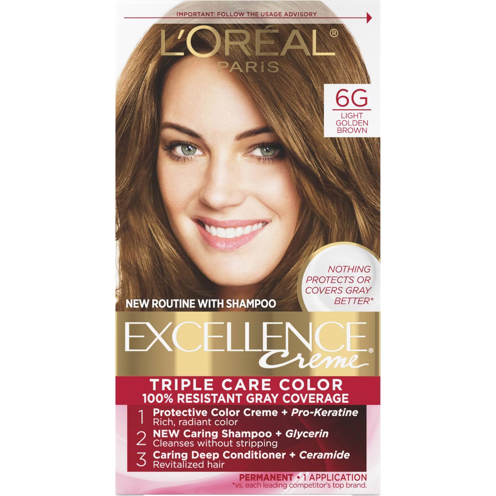 L'Oréal Paris Excellence Triple Protection Permanent Hair Color - 6G Light Golden Brown (6.3 fl oz)
