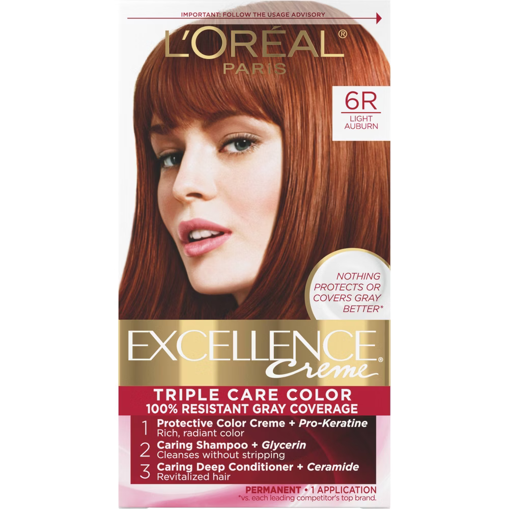 L'Oréal Paris Excellence Triple Protection Permanent Hair Color - 6R Light Auburn (6.3 fl oz)