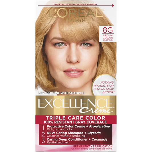 L'Oréal Paris Excellence Triple Protection Permanent Hair Color - 8G Medium Golden Blonde (6.3 fl oz)