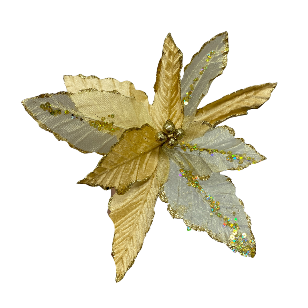 Set de poinsettias artificiales doradas 29x30 cm 11 piezas