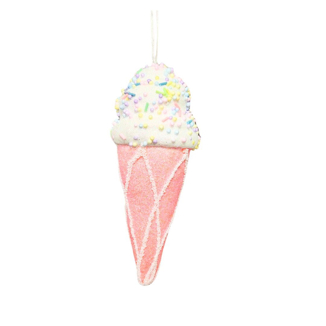 Adorno cono de helado rosa con sprinkles 18.5 cm
