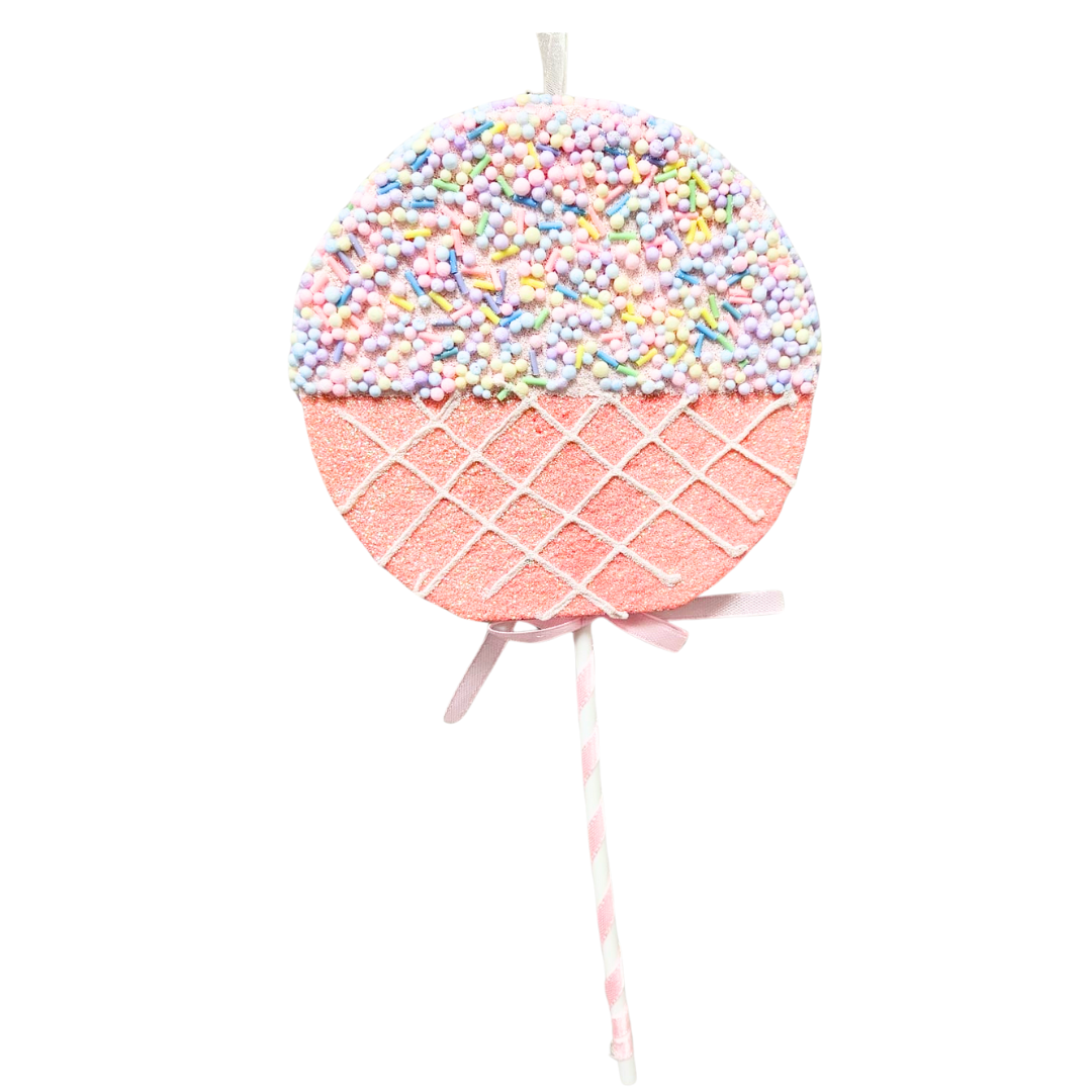 Adorno paleta rosa con sprinkles 14x37cm