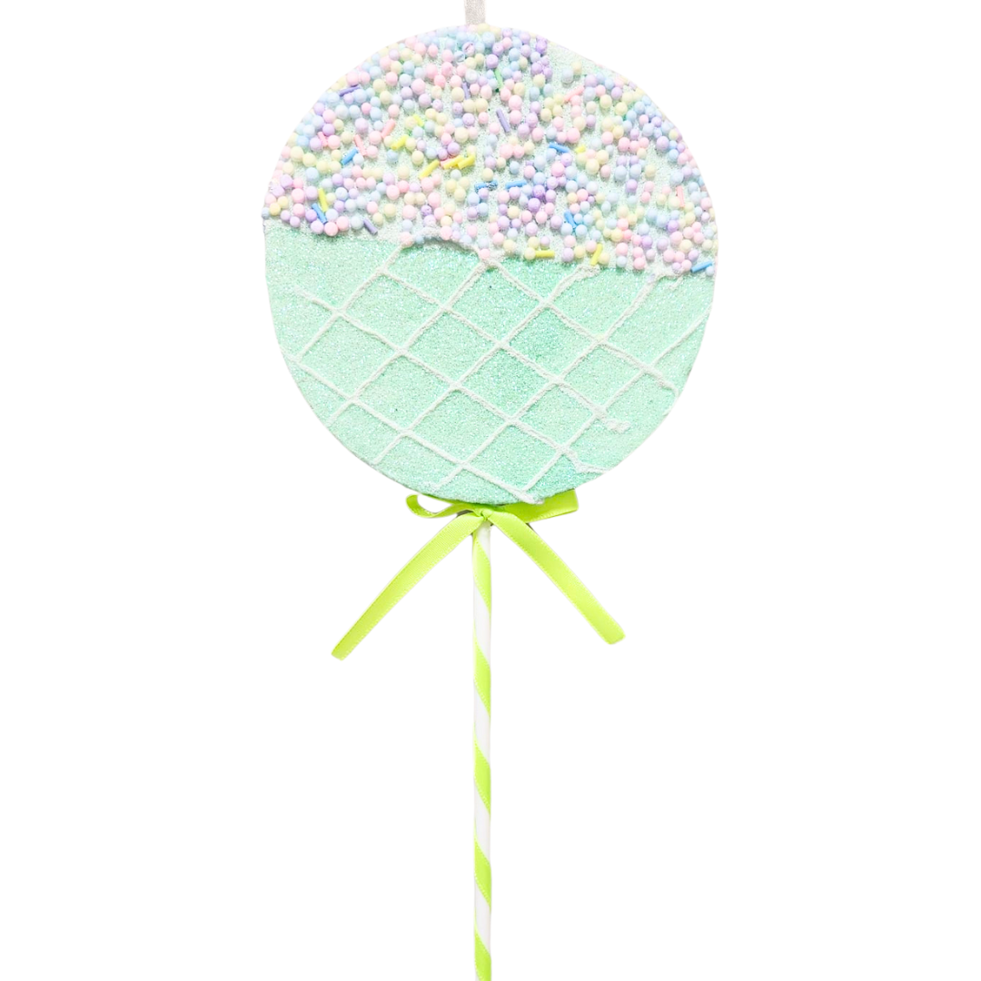 Adorno paleta menta con sprinkles 14x37cm