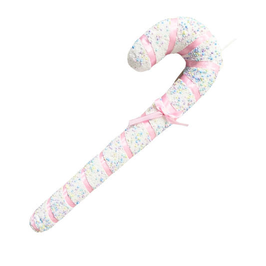 Adorno bastón de caramelo rosa 18x50cm con glitter