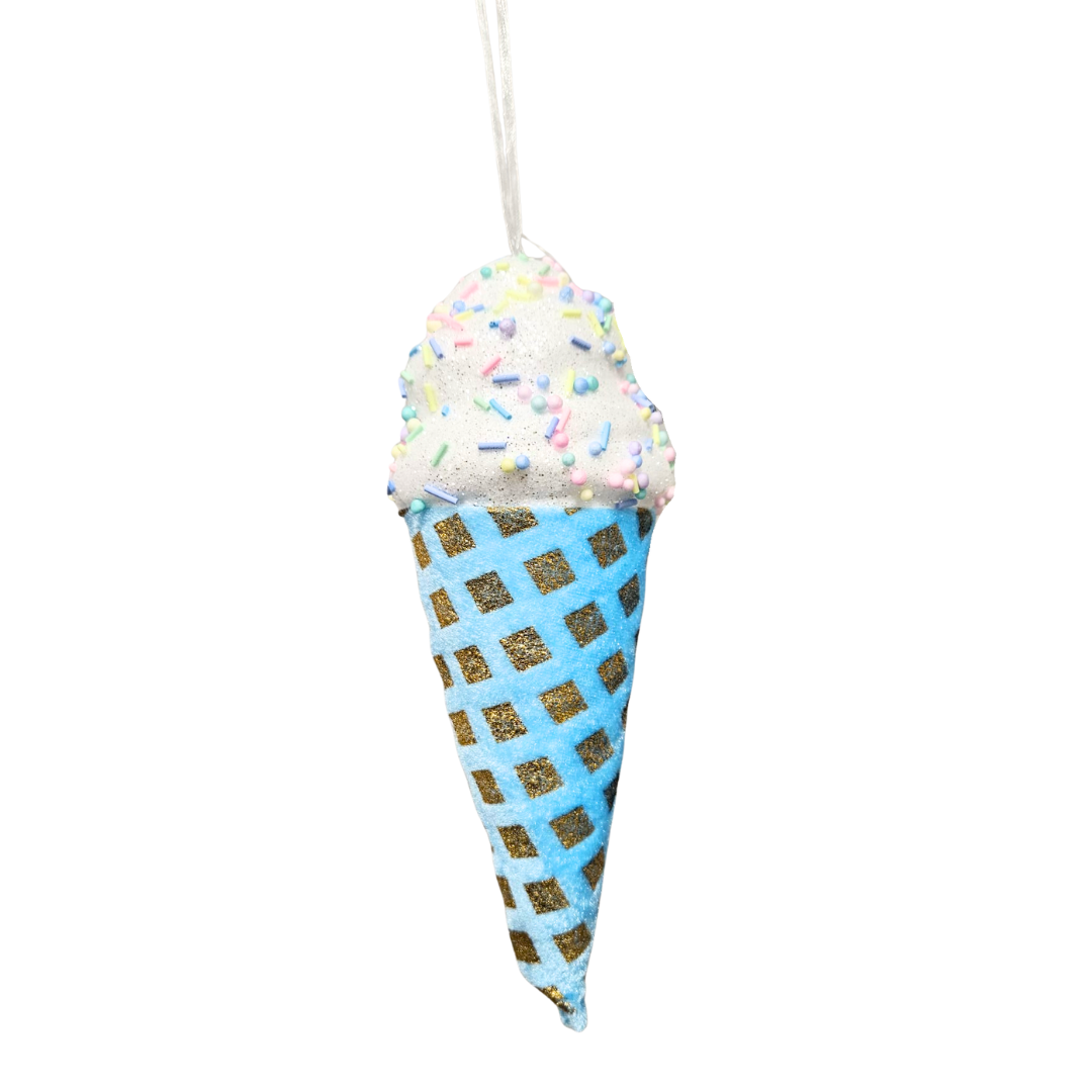 Adorno cono de helado azul 7x19cm con sprinkles