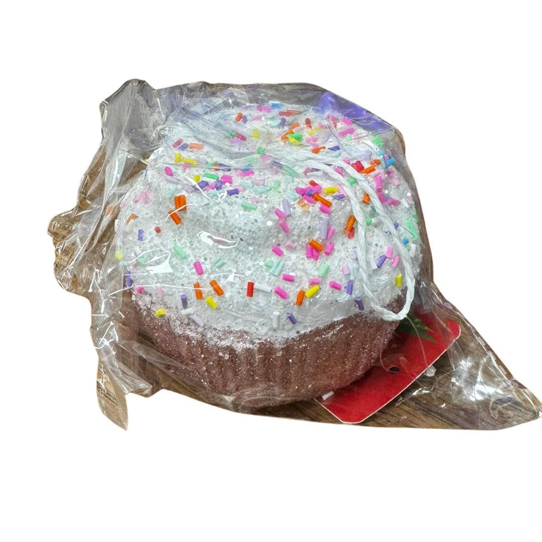Adorno cupcake rosa con frosting y sprinkles 9x6 cm
