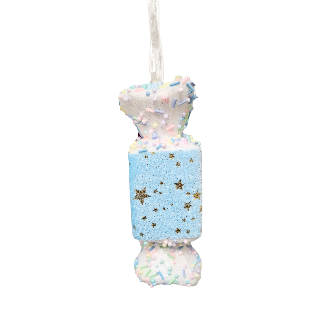 Adorno caramelo azul con estrellas y sprinkles 15 cm