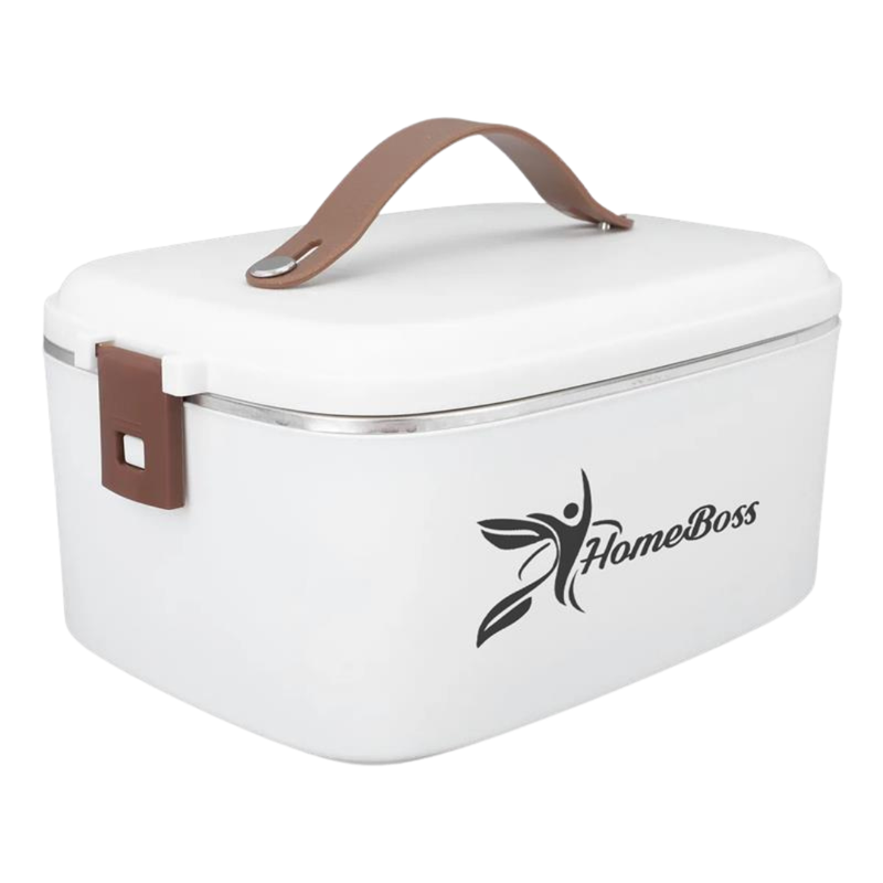 HomeBoss white electric lunch box and portable food warmer