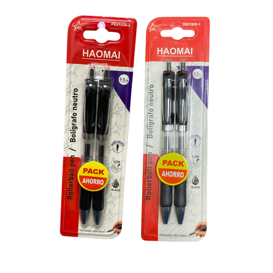 Haomai Bolígrafos Rollerball (2 piezas, tinta azul o negra, 0.5mm)