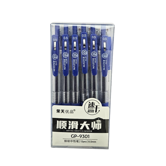 Bolígrafos Master Clip Tinta Azul (12 piezas, 0.5mm)