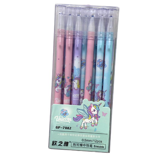 Bolígrafos de Gel Borrables Unicornio (12 piezas, 0.5mm)