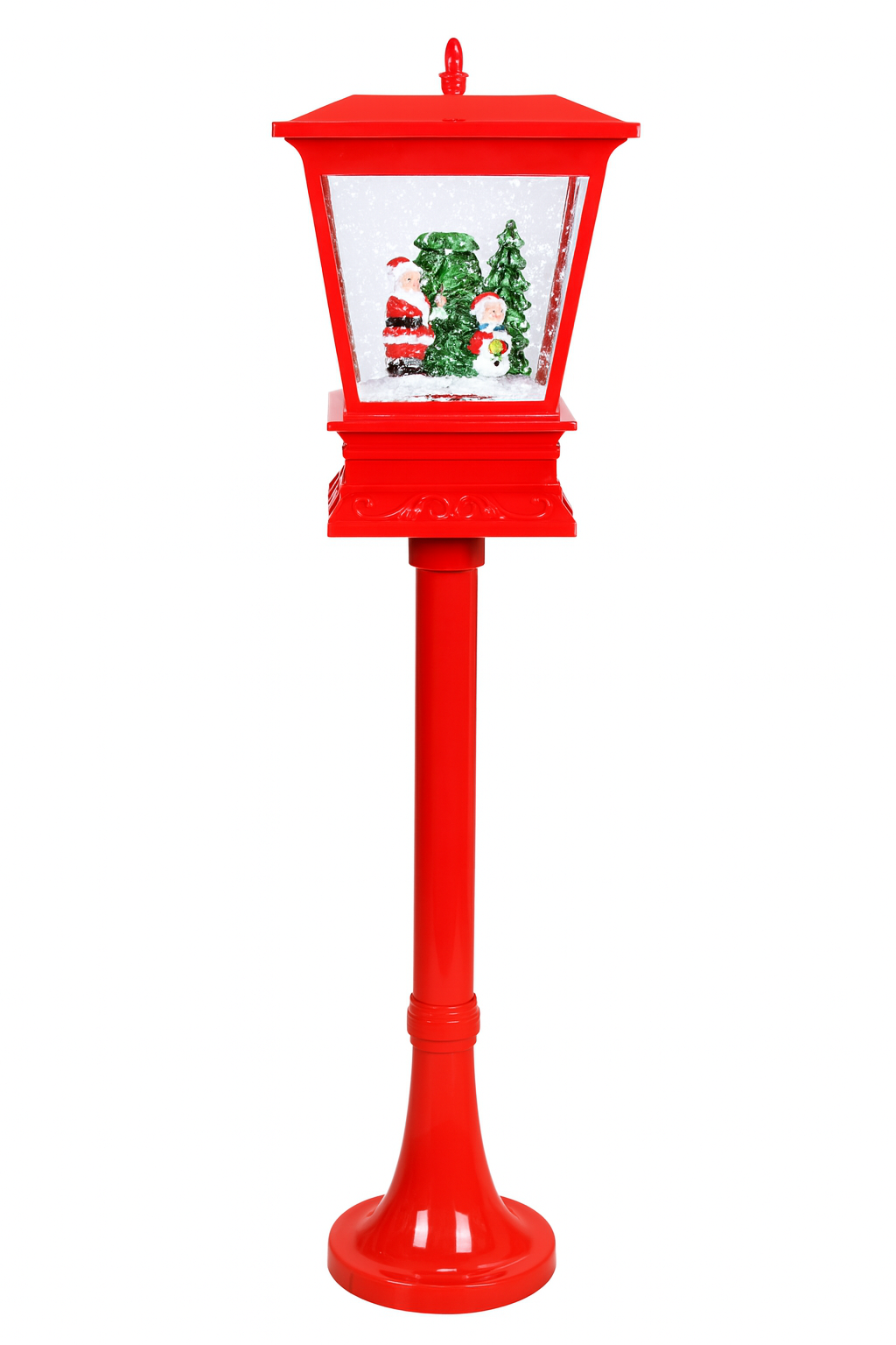 Red Christmas Lamp Post with LED Lights and Snow Scene