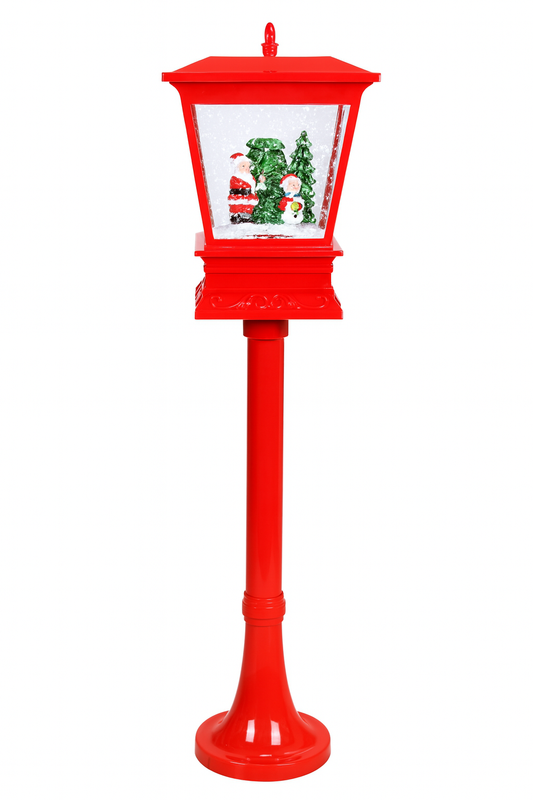 Red Christmas Lamp Post with LED Lights and Snow Scene