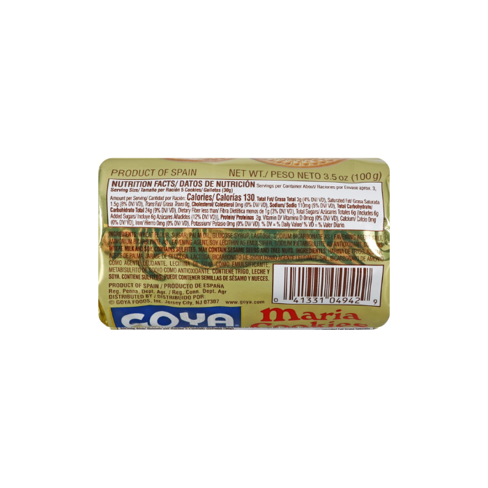 Goya Galletas María, 3.5 onzas BACK