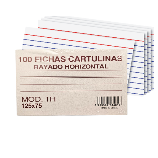 Fichas de Cartulina Rayadas Horizontales (3x5in – Paquete de 100)