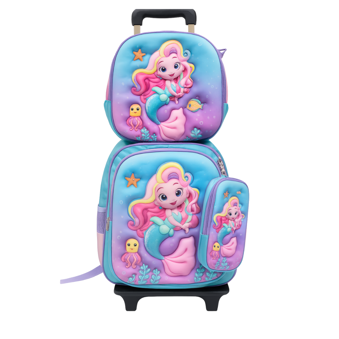 Mermaid 4-Piece Backpack Set (Trolley, Backpack, Lunch Bag & Pencil Case)
