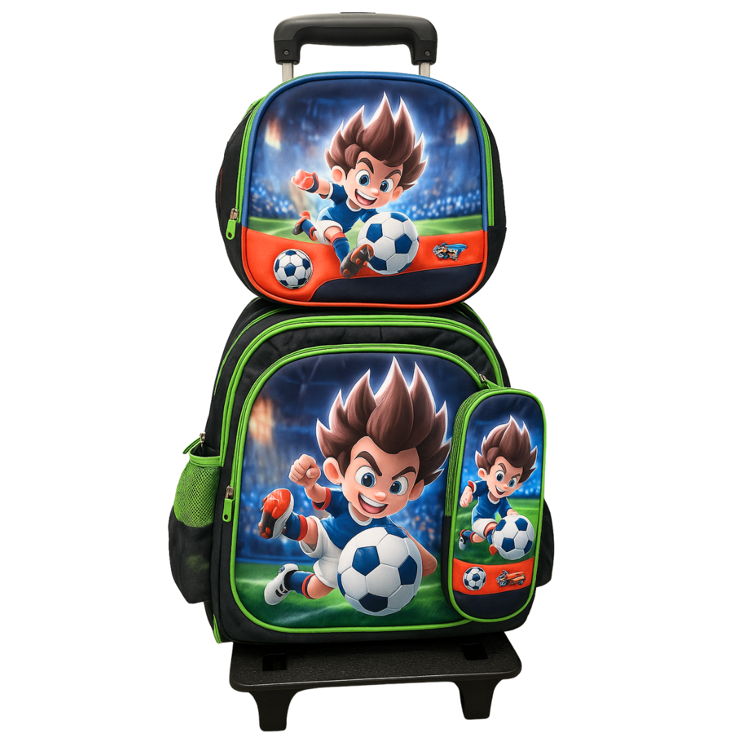 Soccer 4-Piece Backpack Set (Trolley, Backpack, Lunch Bag & Pencil Case)