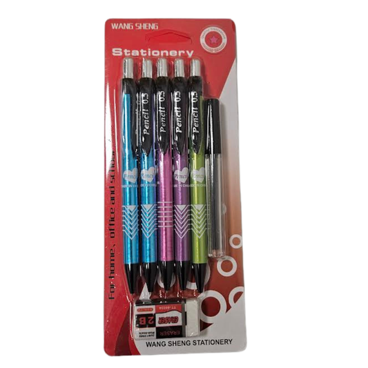 Set de 7 Lápices Mecánicos con Borrador – Ideal para Escuela y Oficina