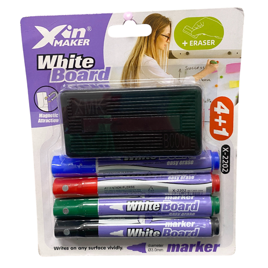 Marcadores para Pizarra con Borrador (Paquete 4+1)