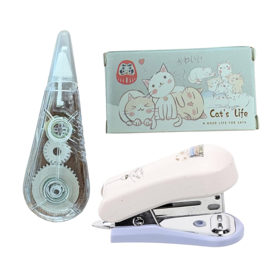 Set de Papelería Completo - Engrapadora, Corrector Líquido y Clips de Oficina