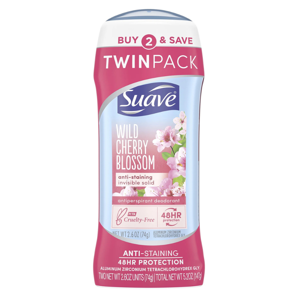 Suave Wild Cherry Blossom Invisible Solid Antiperspirant Deodorant Twin Pack (5.2 oz)