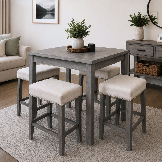5-Piece Counter Height Dining Set – Antique Grey