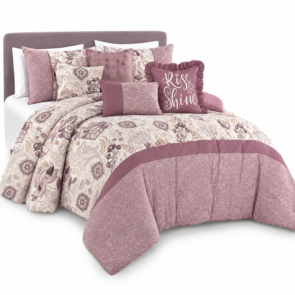 Juego de Edredón ESCA Rochelle Queen 7 Piezas – Rosa/Malva